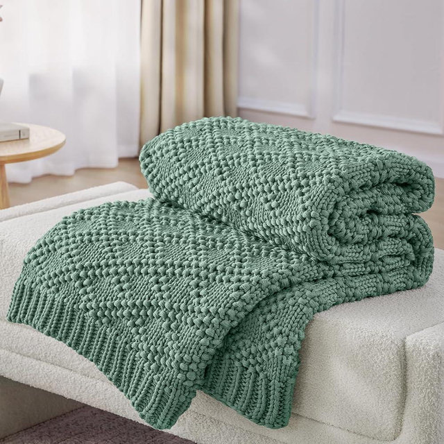 Anysay Knitted Weighted Blanket for Adult, Chunky Knit Weighted Throw for Sleep 48"*72" 12lbs, Cooling Breathable Heavy Blanket for Hot Sleepers, Machine Washable Blanket for Room Decor(HazeGreen)