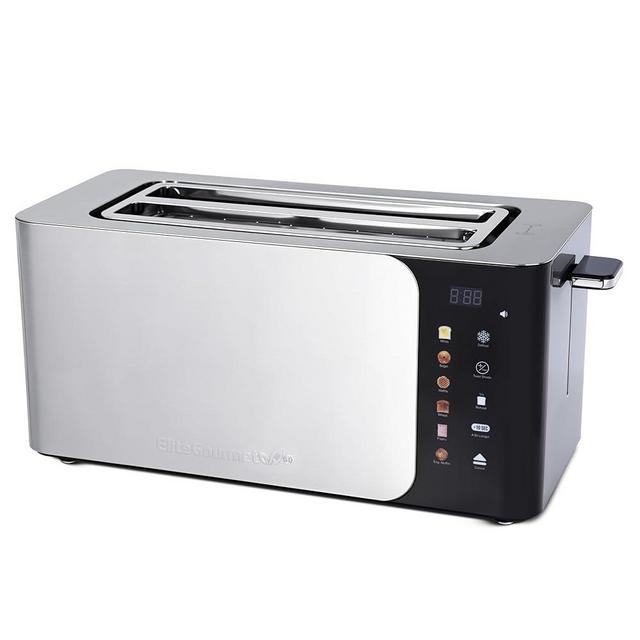 Elite Gourmet ECT5924D SmartToast Digital Long Slot 4 Slice Toaster, 1.5” Wide Slots for Thick Breads & Bagel Function, LED Touch Screen, Countdown Timer, 6 Shades, Stainless Steel