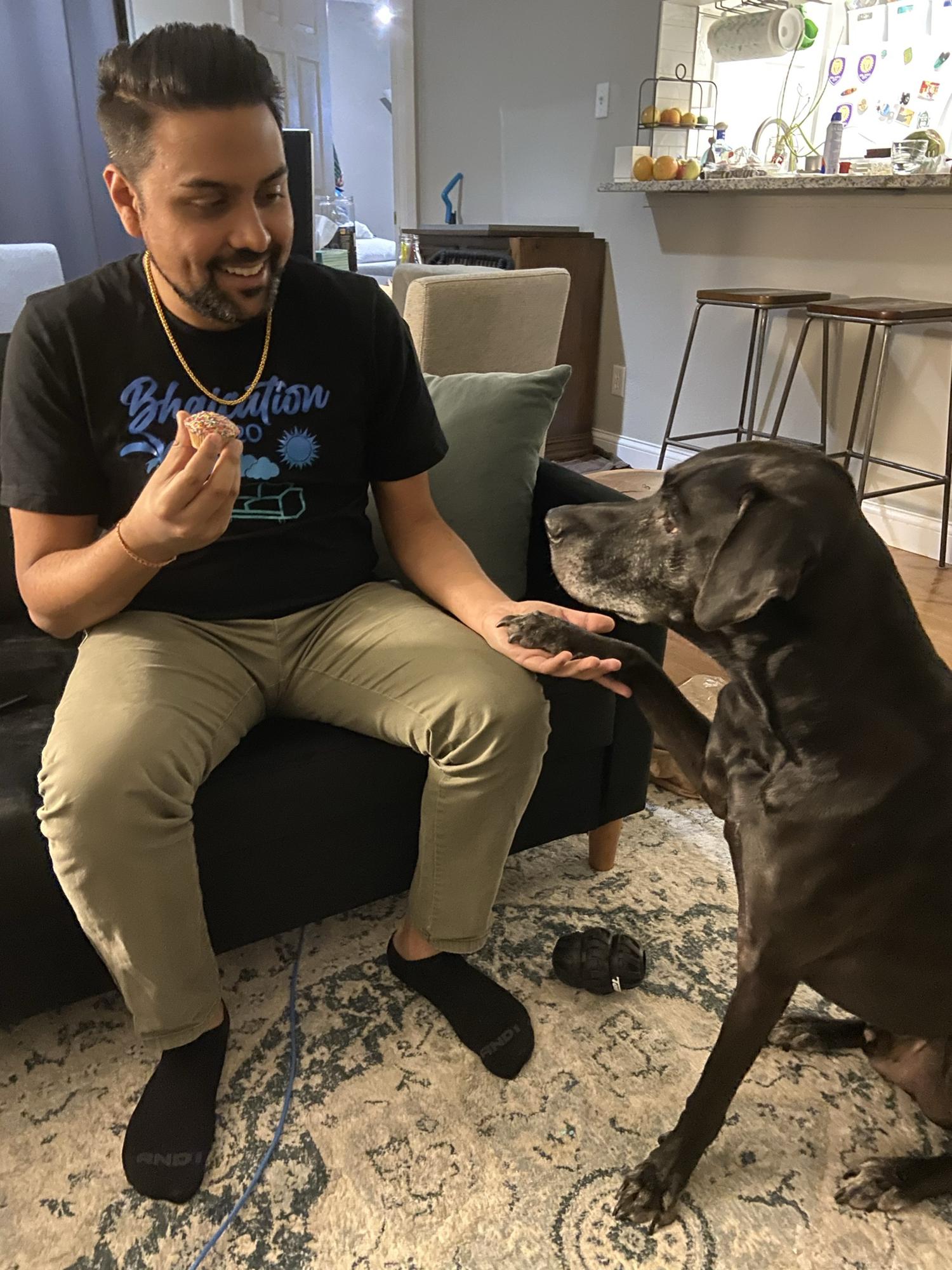 Jett knows he can get a few more treats out of him!