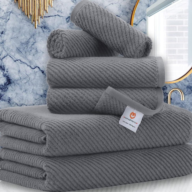 VOOVA & MOVAS Towels for Bathroom,6 Pieces Gift Set,100% Cotton | Large | Soft | Quick Dry, 2 Bath Towels 30×56inch, 2 Hand Towels 18×28, 2 Wash Cloths 13×13,Dorm Bathroom Essentials, Gray | Grey