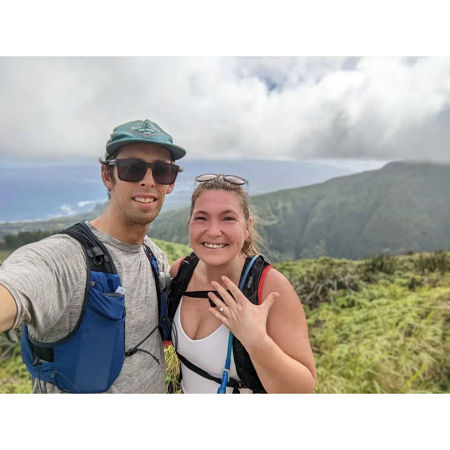 First photo after we got engaged on the Waihe'e Ridge Trail on Maui!