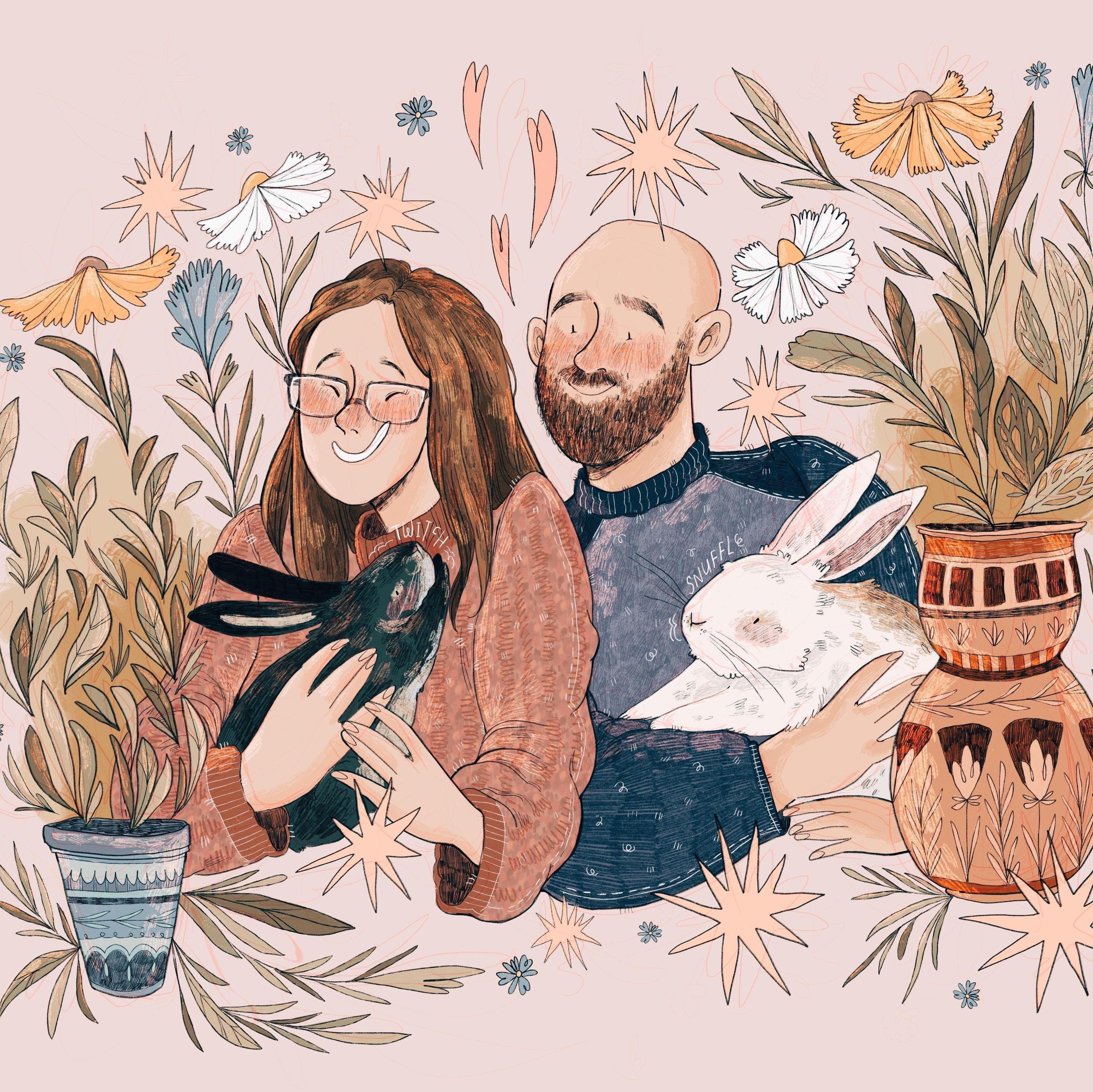 Commissioned portrait of our little family <3 by Emily Thomas (AKA frogandthetadpoles)
