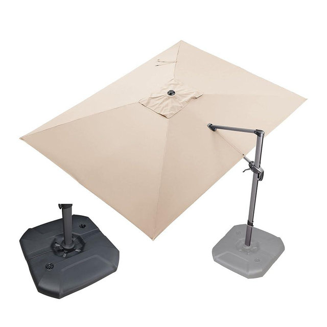 PURPLE LEAF 9' X 11.5' Patio Umbrella with Base Outdoor Cantilever Rectangle Umbrella Offset Umbrella with 360-degree Rotation for Garden Deck Pool Patio, Beige