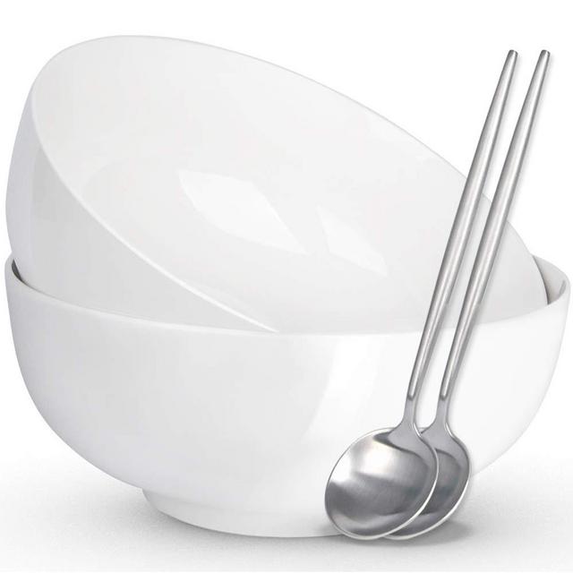 Lareina Super Large Soup Bowls for Kitchen,A Must-have for Enjoying Super Bowl, 8 Inch 60 oz Ceramic Pho Bowls Large Ceramic Set for Salad, Noodle, Pho Nam, Pho Bac, Microwavable, White