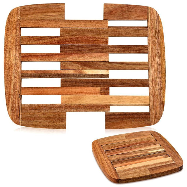 Yungyan Wood Trivet, Acacia Wood Hot Dish Holder Expandable 9 Inch to 11.8 Inch, Wooden Trivets for Hot Dishes, Bowls, Plates, Pots and Pans, Kitchen Table Protector