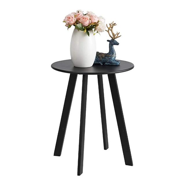 HollyHOME Round Metal Patio End Side Table, Small Accent Waterproof Anti-Rust Sofa Table, Modern Outdoor&Indoor Snack Coffee Table, (D) 15.75" x(H) 19.29", Black