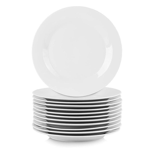 Elama 10.5 Inch Professional Kitchen 12 Piece Porcelain Dinnerware/Tableware Set (Round Dinner Plate White)