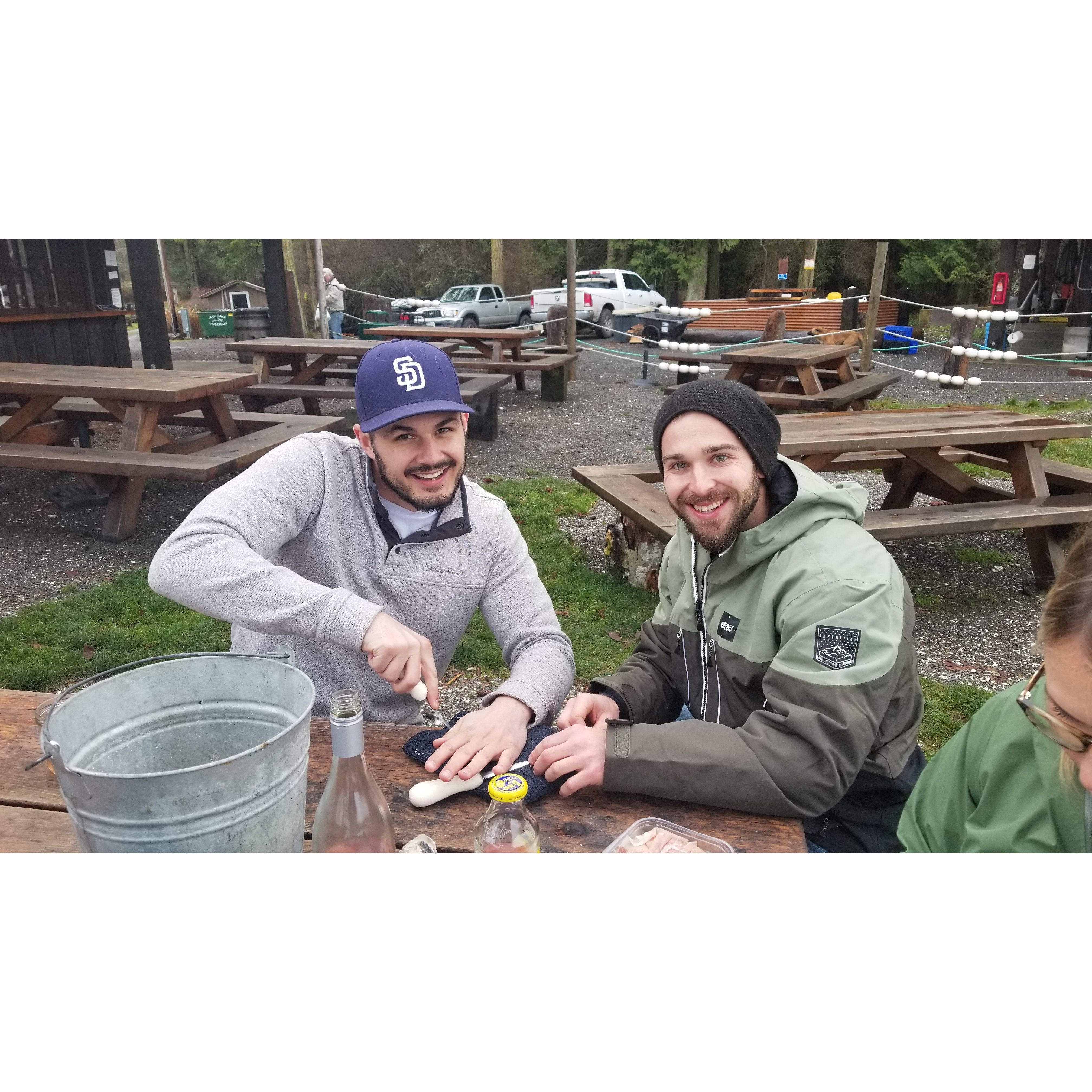 Oyster shucking at Wescott Bay Oyster Farm.