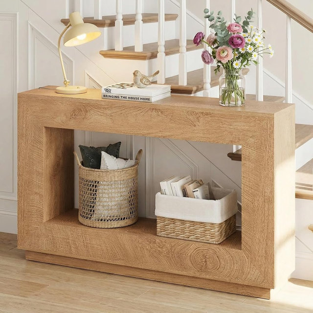LIKEMET 55 in Console Table, 2-Tier Wood Farmhouse Entryway Table, Natural | Rectangular Entryway Table Console Tables for Entryway, Entrance, Hallway, Window and Living Room