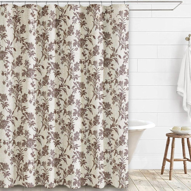 Brown Shower Curtain Floral Cotton Linen Cottagecore Shower Curtain for Bathroom 72" W x 72" L Boho Farmhouse