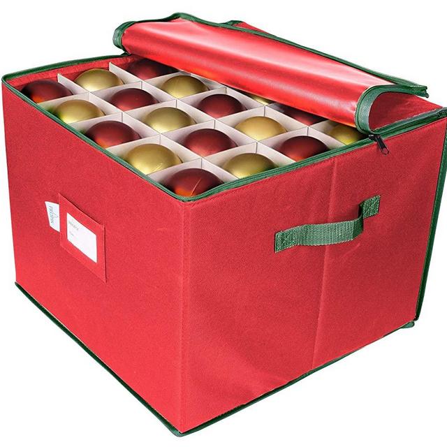 ProPik Large Christmas Ornament Storage Box, Organizer Holds Up to 75 Xmas Ornaments Balls, Holiday Decorations Accessories Storage Container with Dividers, Durable 600D Oxford (Red)