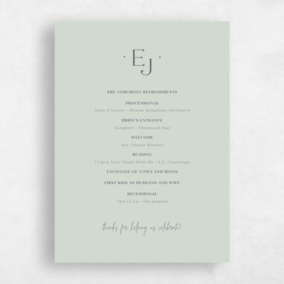 Light Sage, Green Wedding Program - Bayway