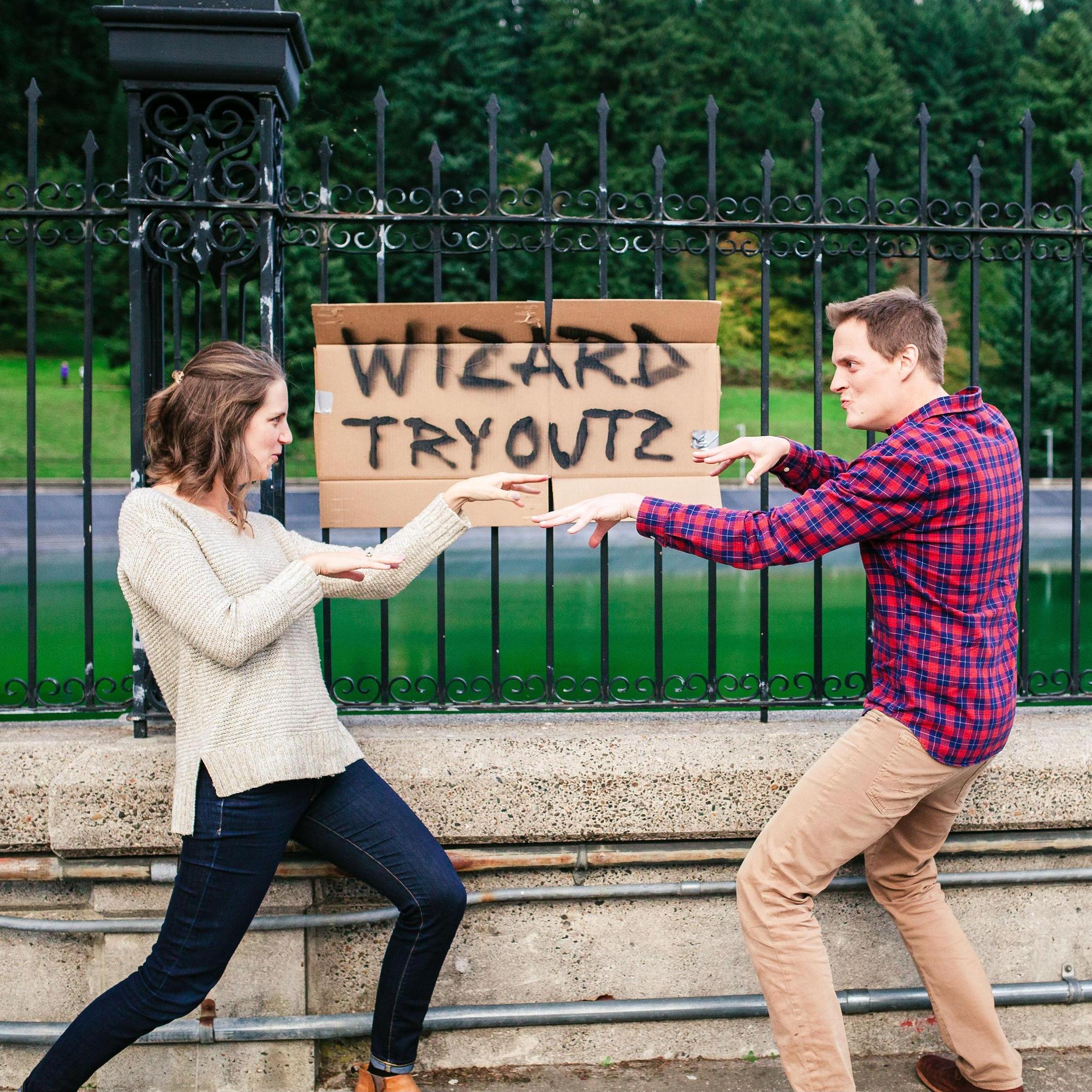 A youtube series was having tryouts during our engagement shoot, so we had to pose with their signs