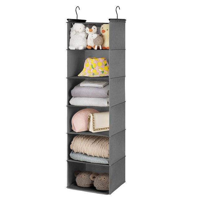 GRANNY SAYS 6 Shelf Hanging Closet Organizers and Storage, Collapsible Closet Hanging Organizer with 2 Sturdy Hooks, Large Hanging Shelves for Closet, Bedroom, Dark Gray