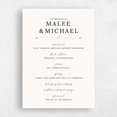 Beige Simple Wedding Program - Keanu