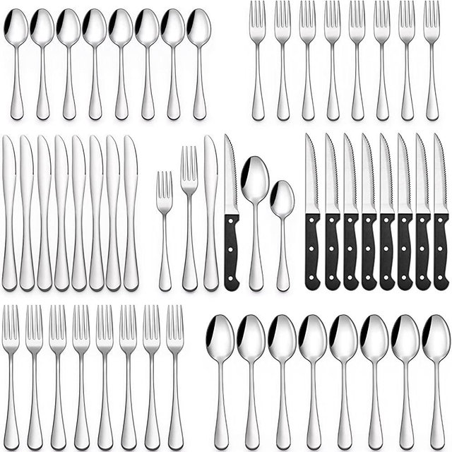 48-Piece Silverware Set with Steak Knives, Flatware Set for 8, Food-Grade Stainless Steel Tableware Cutlery Set, Utensil Sets for Home Restaurant, Mirror Finish, Dishwasher Safe