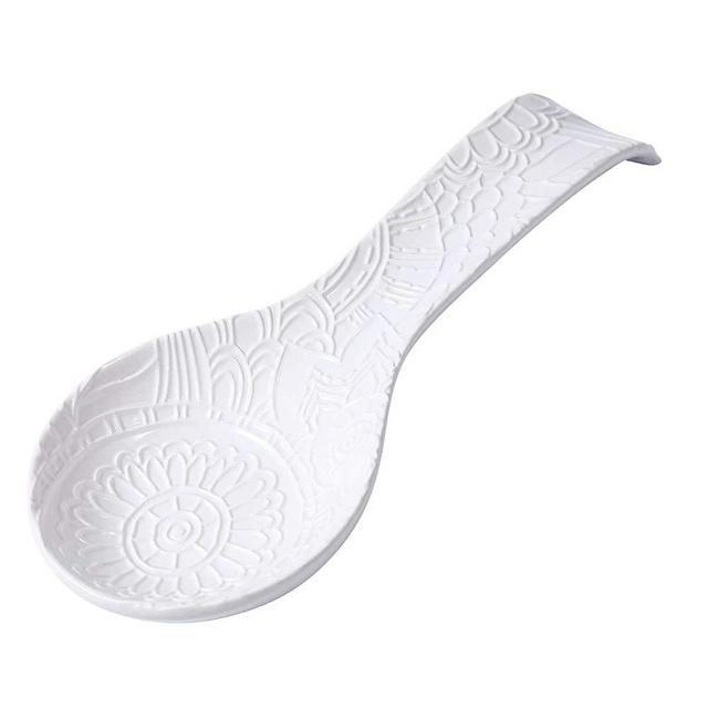 Ceramic Spoon Rests for Kitchen, Spoon Rest for Stove Top Countertop Utensil Rest Ladle Spoon Holder, White