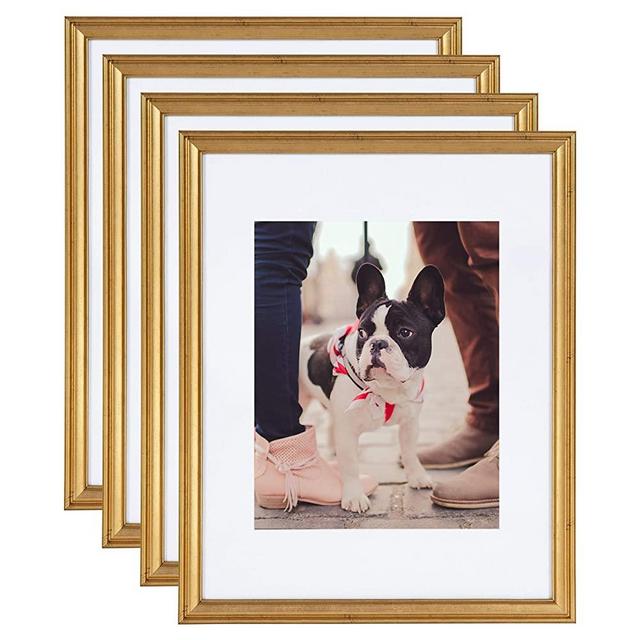 Kate and Laurel Adlynn Wall Picture Frame Set, 11" x 14" matted to 8" x 10", Gold, Set of 4