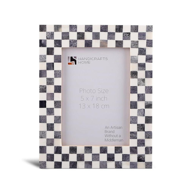 Handicrafts Home 5x7 Picture Frame, Checkered black & White Picture Frames, Handmade Decorative Photo Frame for Wall Decor & Desk Decor - Farmhouse, Office Home Decor - Gallery Wall Frame, Shelf Decor
