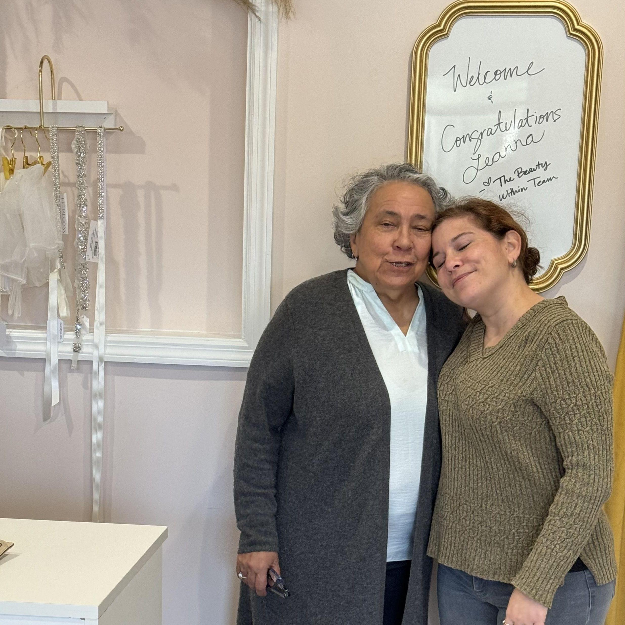 Picking up the wedding dress with mamacita.