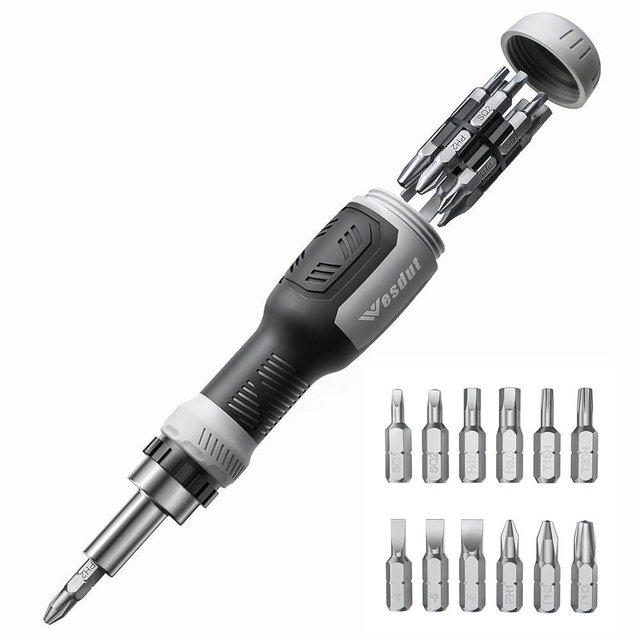 13-in-1 Ratchet Screwdriver Set Tool All in One, [Built to Last] Multi Screw Driver Set Kit, Flat Head, Philips, Torx, Hex, Square, Repair Kit, Man Gift Nut Driver