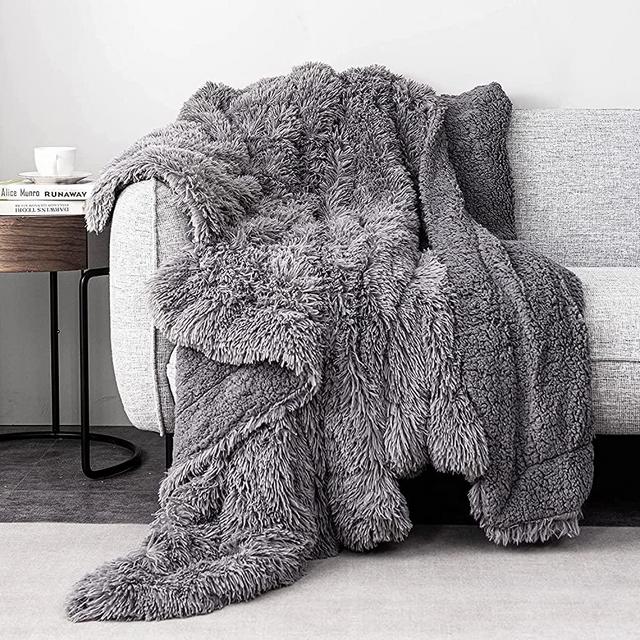 Faux Fur Throw Blankets 50x60 Inches,Pawque Soft Fuzzy Sherpa Blankets for Sofa, Couch and Bed,Plush Fluffy Fleece Blankets, Long Hair Blanket, Grey