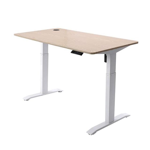UNICOO - Electric Height Adjustable Standing Desk, Electric Standing Workstation Home Office Sit Stand Up Desk with 4 Pre-Set Memory Led Display Controller (Light Oak Top/White Legs - Electric)