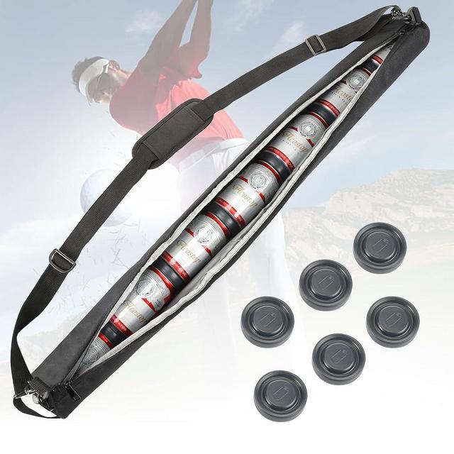 Upgraded Golf Beer Sleeve with 6 Ice Pucks-7 Cans Beer Cooler Sleeves for Golf Bags, Ideal Men's Gift for Father's Day