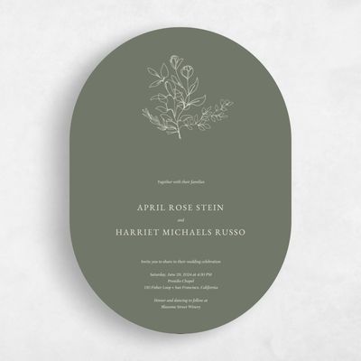 Green Oval Wedding Invitation - Essenza Portrait