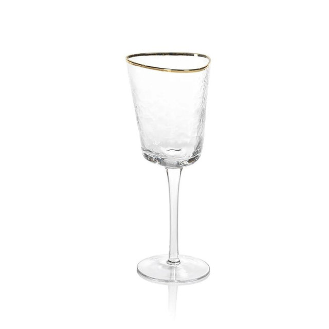 Zodax Aperitivo Triangular Stemware or Glassware - Clear with Gold Rim - Set of 4 Wine