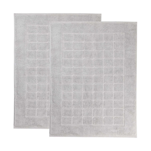 Cotton Solid Absorbent Thick Checkered Grid Washable Bath Mats, Set of 2, Silver - Blue Nile Mills