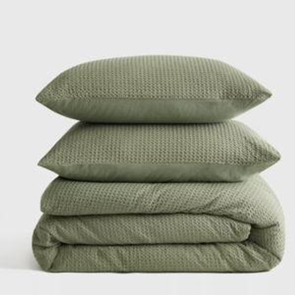 Organic Luxe Honeycomb Duvet Cover Set - Olive, Full/Queen