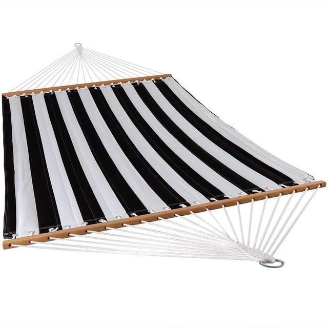 Sunnydaze Quilted Fabric Hammock Two Person with Spreader Bars Heavy Duty 450 Pound Capacity, Black and White