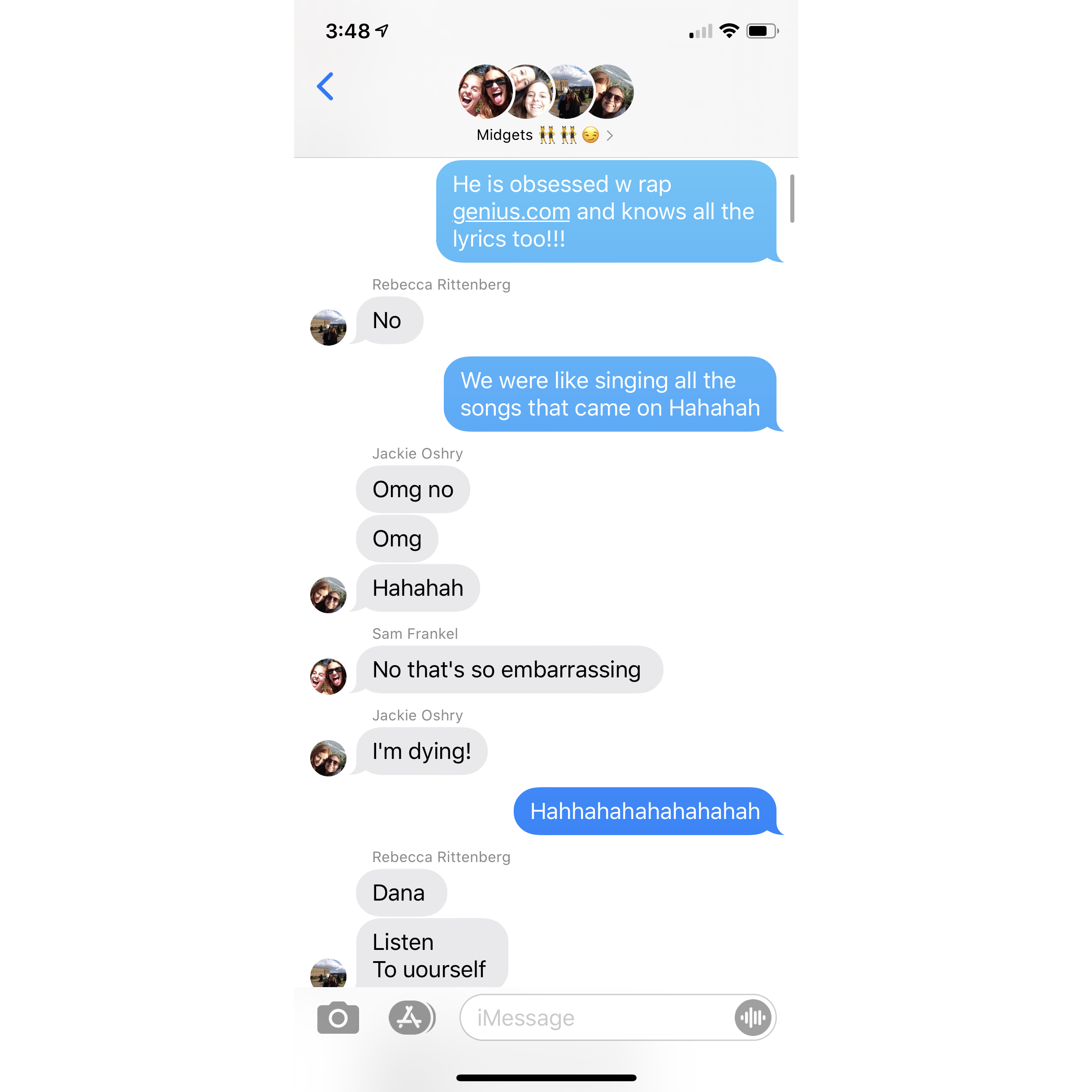 January 7, 2015: Dana excitedly reports her shared interests with Josh, only to be reminded that not everybody thinks having a RapGenius account is cool.