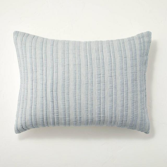 King Alternating Stripe Matelassé Pillow Sham Blue - Hearth & Hand™ with Magnolia