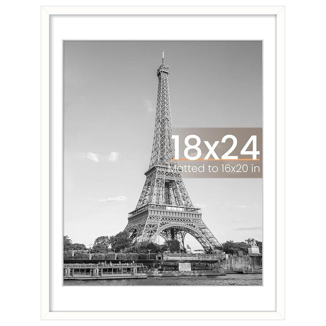 upsimples 18x24 Picture Frame, Display Pictures 16x20 with Mat or 18 x 24 Without, Wall Hanging Poster Frames, White, 1 Pack
