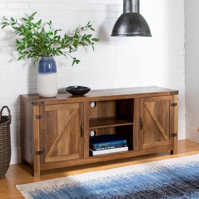 58" Barn Door TV Stand with Side Doors Rustic Oak - Saracina Home