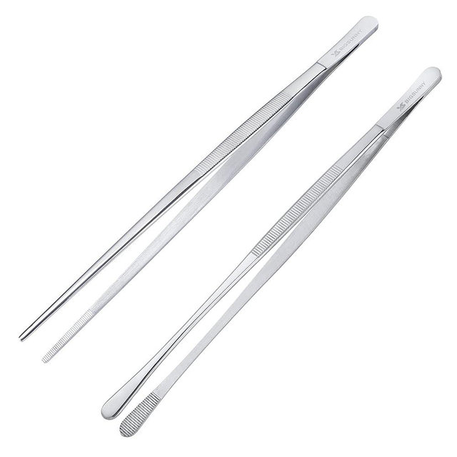 MSY BIGSUNNY Stainless Steel Food Tweezers Multi-function Cooking Tongs Kitchen Serving Tong (12" Round & 12" Pointed Tweezers)