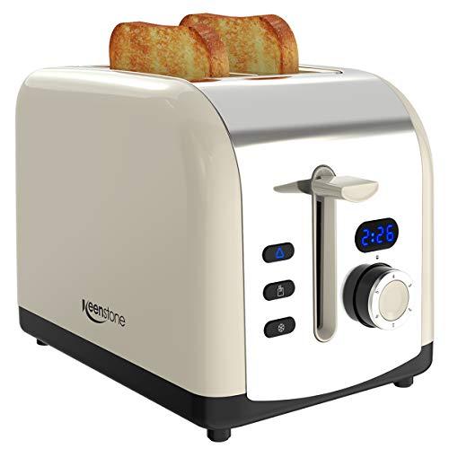 Toaster 2-Slice, Retro LED Timer Display Stainless Steel Toasters, Extra Wide Slots with Reheat, Cancel, Defrost Function, Cream