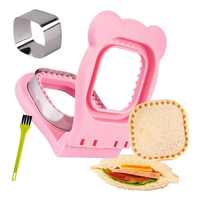 LEPCY Uncrustables Sandwich Maker Sealer Cutter, Crustless Sandwich Cutter, PB&J Uncrustable Maker - Color Pink, Square Shape