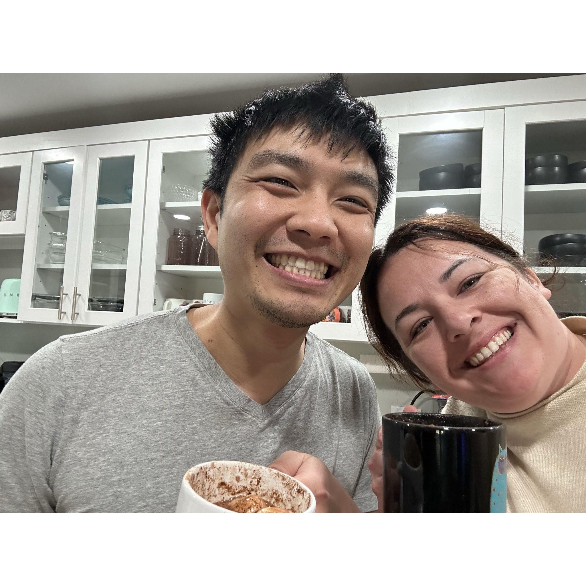 Hot cocoa while we decorated the Christmas tree