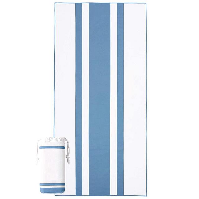 Bright Blue Microfiber Beach Towel by Laguna Beach Textile Co - Sand Free, Light Weight Striped Pool Towel - Perfect for Yoga, Gym, Beach, Pool - Extra Large, 35" x 75 - Laguna Blue