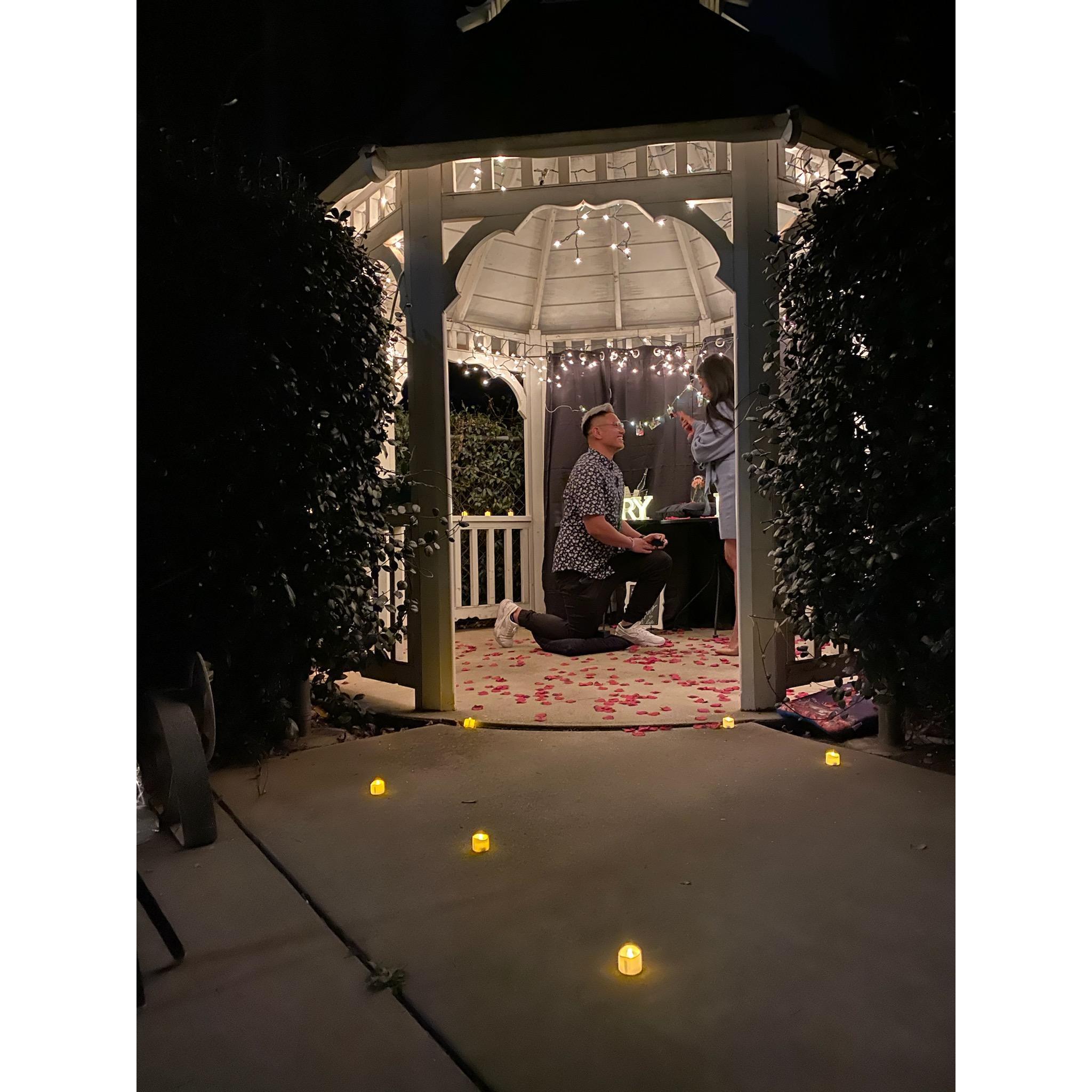She said Yes in the Gazebo of her parent's home.