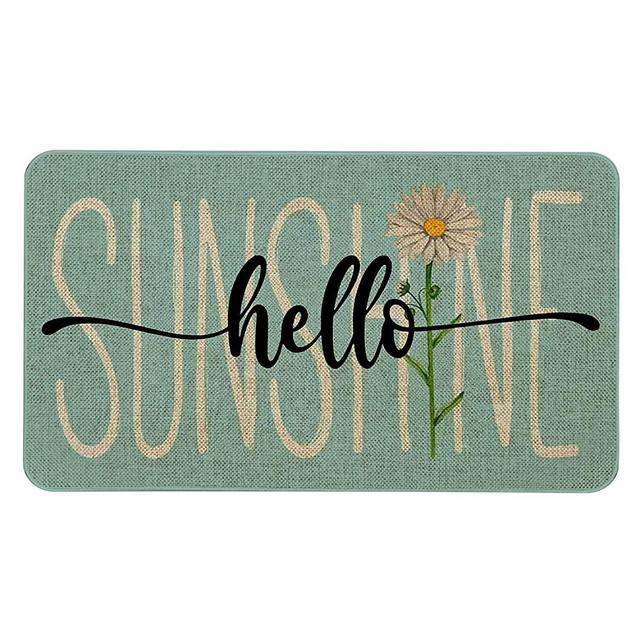 Roszwtit Spring Door Mat 30 X 17 Inch Hello Sunshine Daisy Doormat Indoor Outdoor Entrance Floor Rug Non Slip Spring Summer Decor Rubber Mats