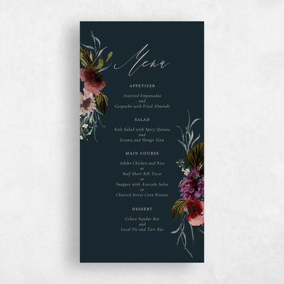 Darkest Teal, Blue Wedding Menu - Holliston