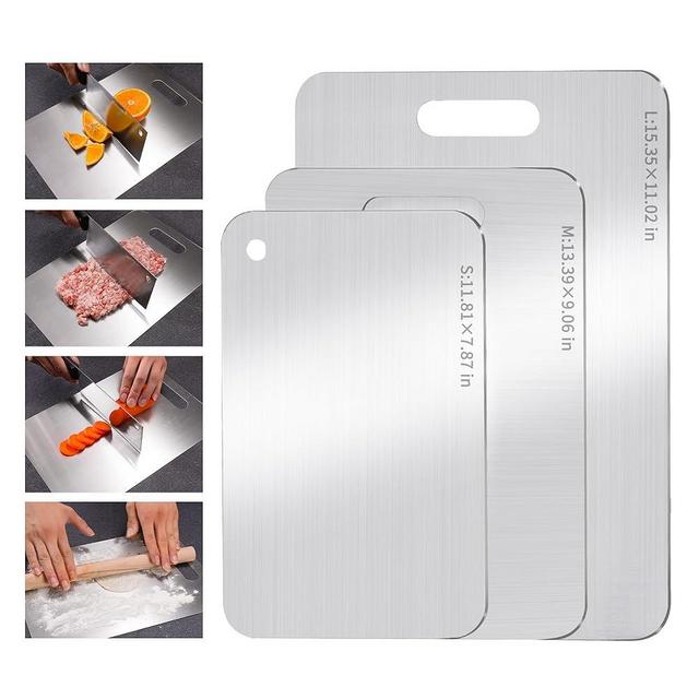 Stainless Steel Cutting Board, 3 PCS Cutting Boards for Kitchen, 304 Stainless Non Stick Chopping Cutting Board for Meat Fruit & Vegetable (15.3 x 11, 13.4 x 9, 11.8 x 7.9 in)