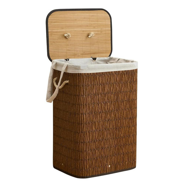 Laundry Hamper with Lid, 18.72 Gallons (72L) Laundry Basket with 2 Removable Liner Bags, Synthetic Rattan Clothes Hamper, laundry organization for bedroom, bathroom, laundry room, Brown