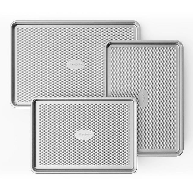 HONGBAKE Naturally Non-Toxic Baking Sheet Pan Set of 3, Heavy Duty Aluminized Steel Cookie Sheets, Half/Quarter/Jelly Roll Pans with Textured Nonstick Surface, Free of PTFE & PFOA