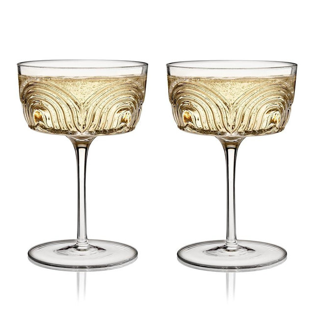 Viski Beau Cocktail Coupe Glasses, Unique Cocktail Glasses Crystal Drinkware, 7.5oz. Cocktail Glasses Stem Vintage Wine Glasses Inspired Set of 2