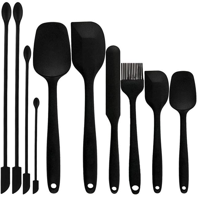 Covotna Silicone Spatula Set of 10 PCS Include 4 Mini Spatulas High Heat Resistant Kitchen Utensil Set Seamless Design Stainless Steel Core for Cooking Baking and Mixing (Black)